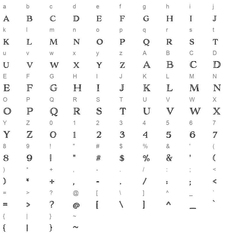 adorn engraved Character Map