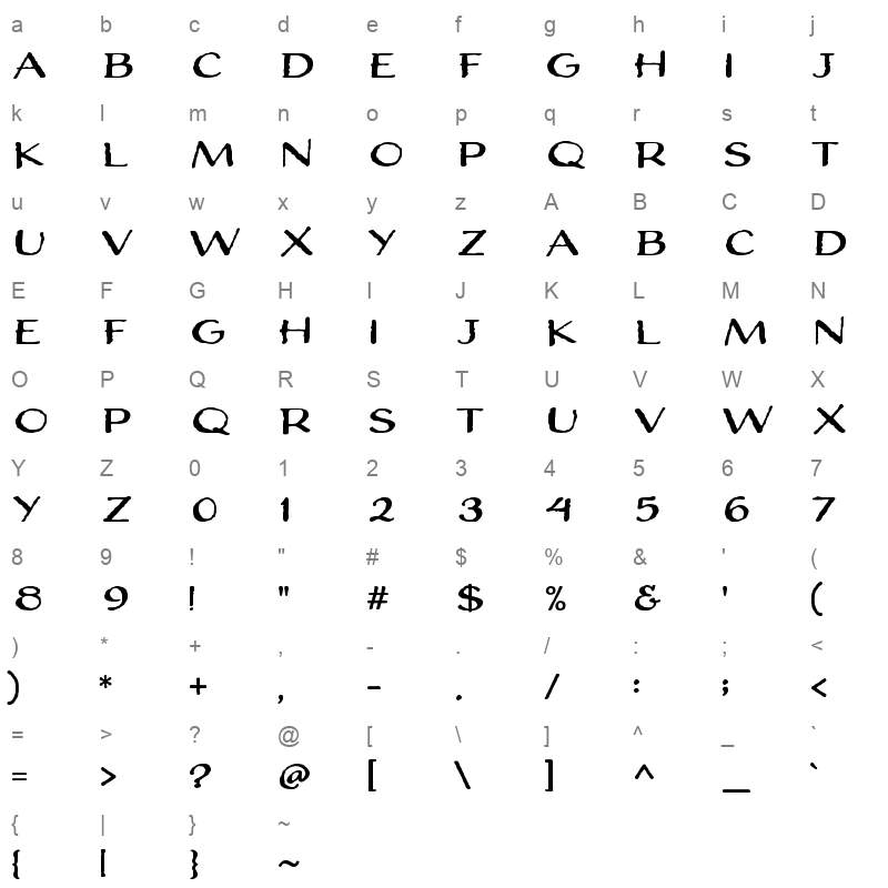 adorn expanded sans Character Map