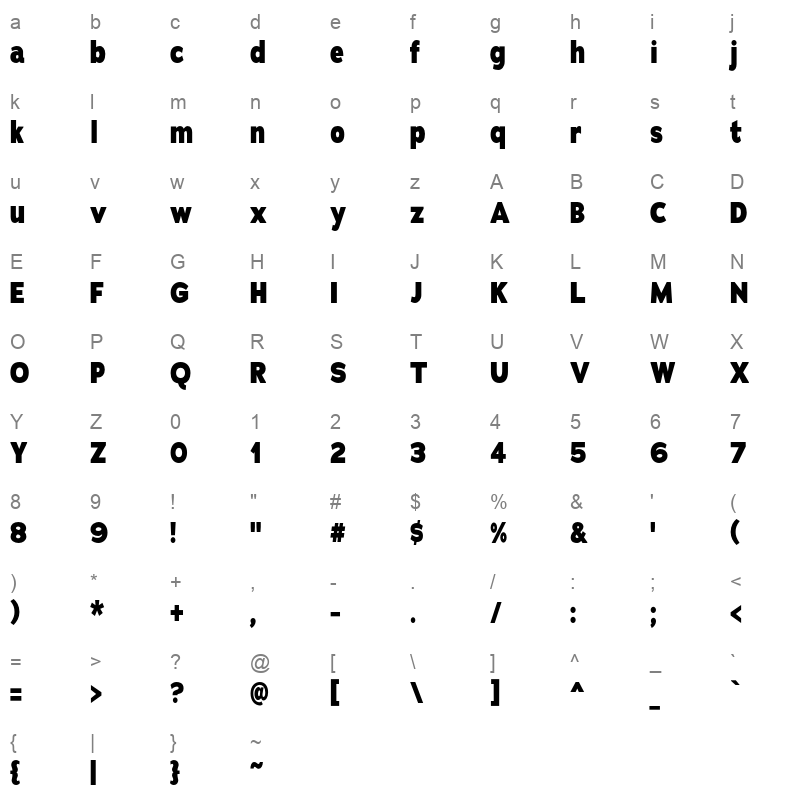 adrianna condensed extrabold Character Map