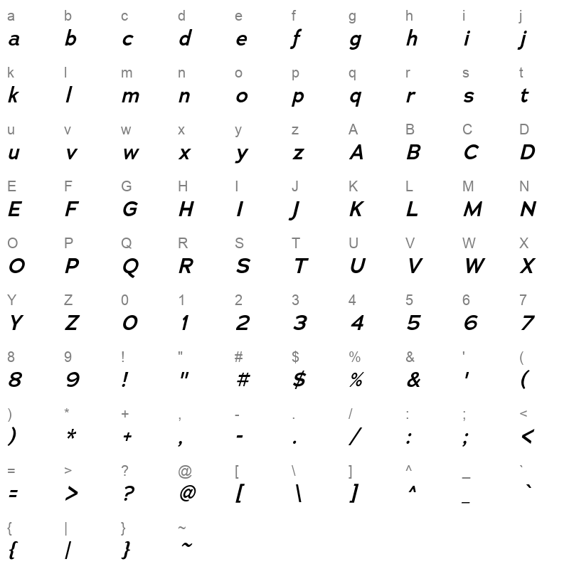 adrianna demibold italic Character Map