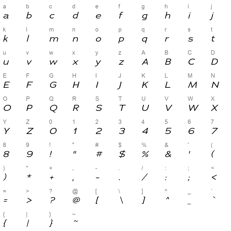 adrianna extended italic Character Map