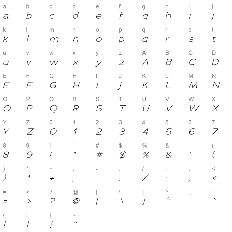 adrianna extended light italic Character Map