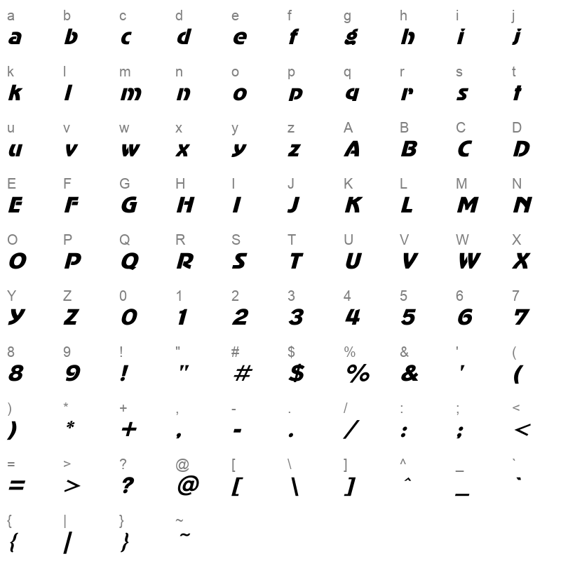 adver gothic italic Character Map