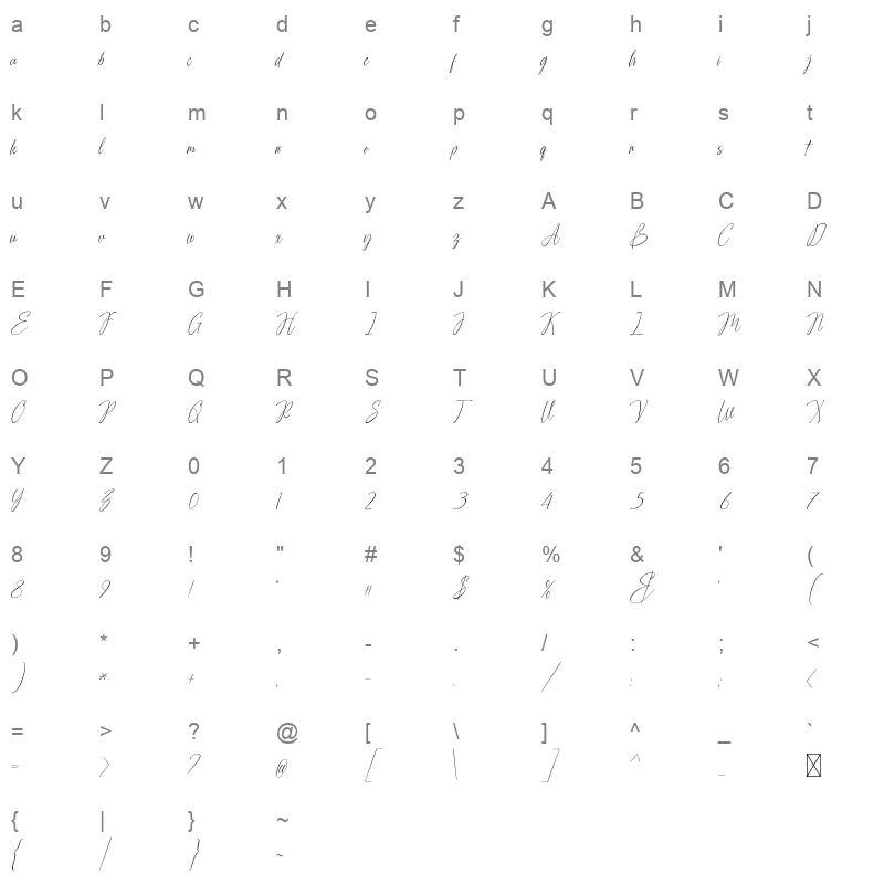 Advera Script woff Character Map