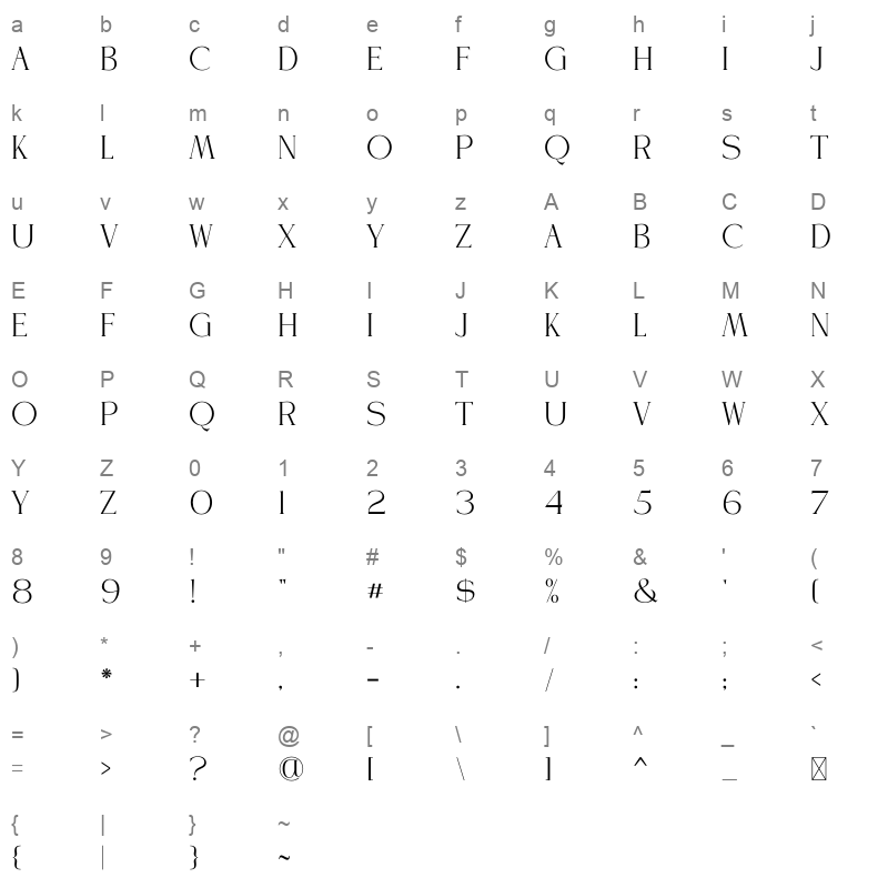 Advera woff2 Character Map
