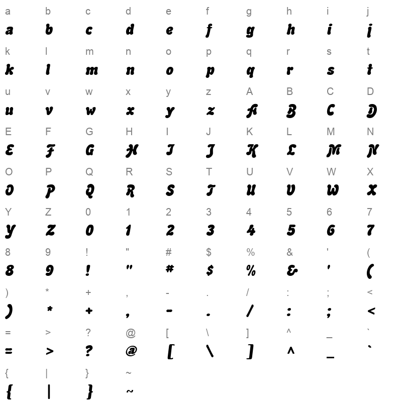 advert mf italic Character Map