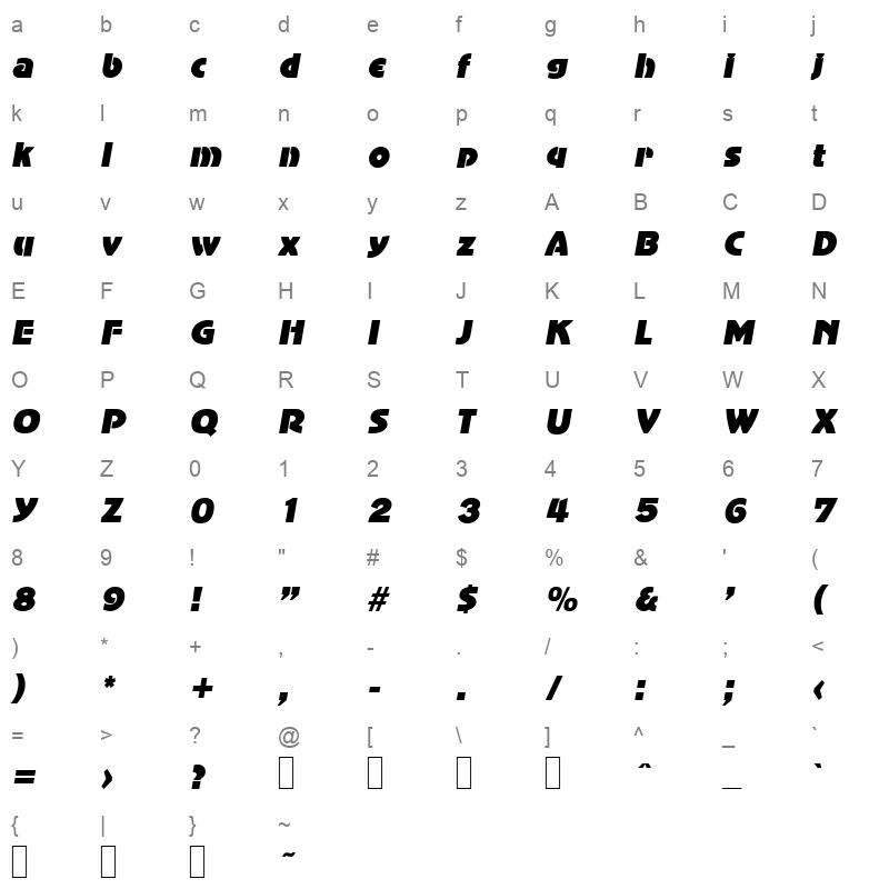 advertisers gothic italic Character Map