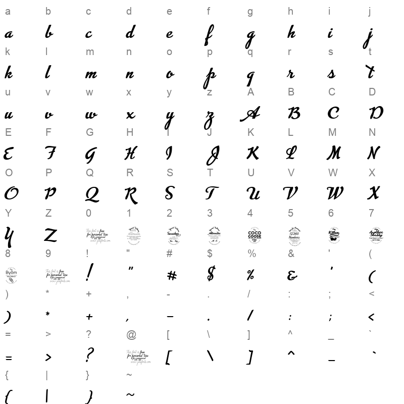 advertising script bold Character Map