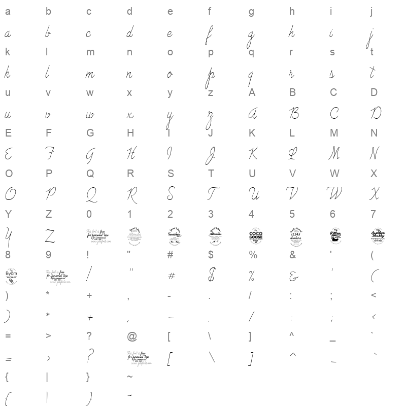 advertising script Character Map