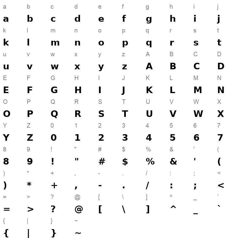 ae AlMothnna Bold Character Map