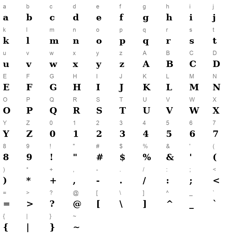 ae Mashq Bold Character Map