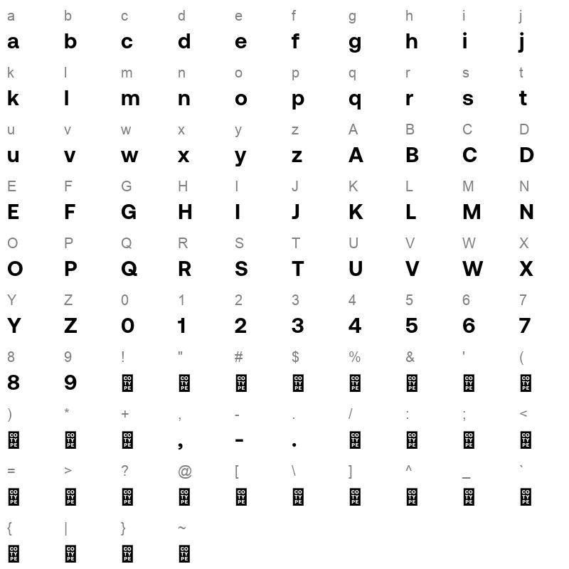 aeonik pro bold demo Character Map
