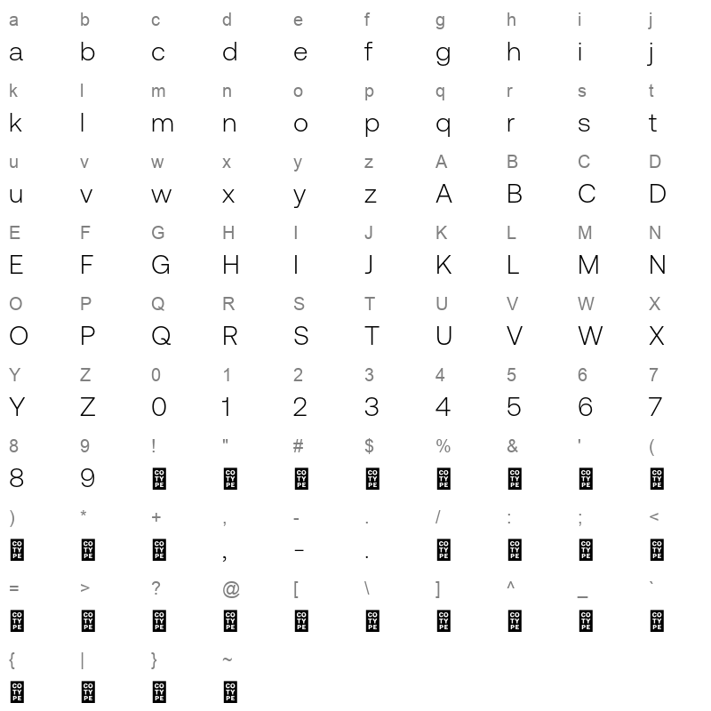 aeonik pro light demo Character Map