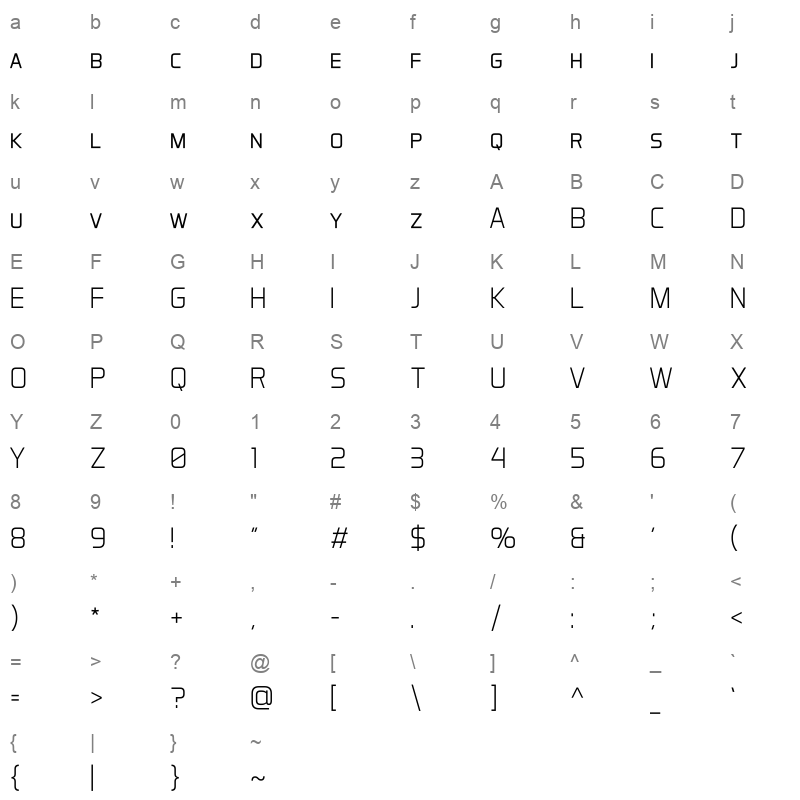 aero matics display light Character Map