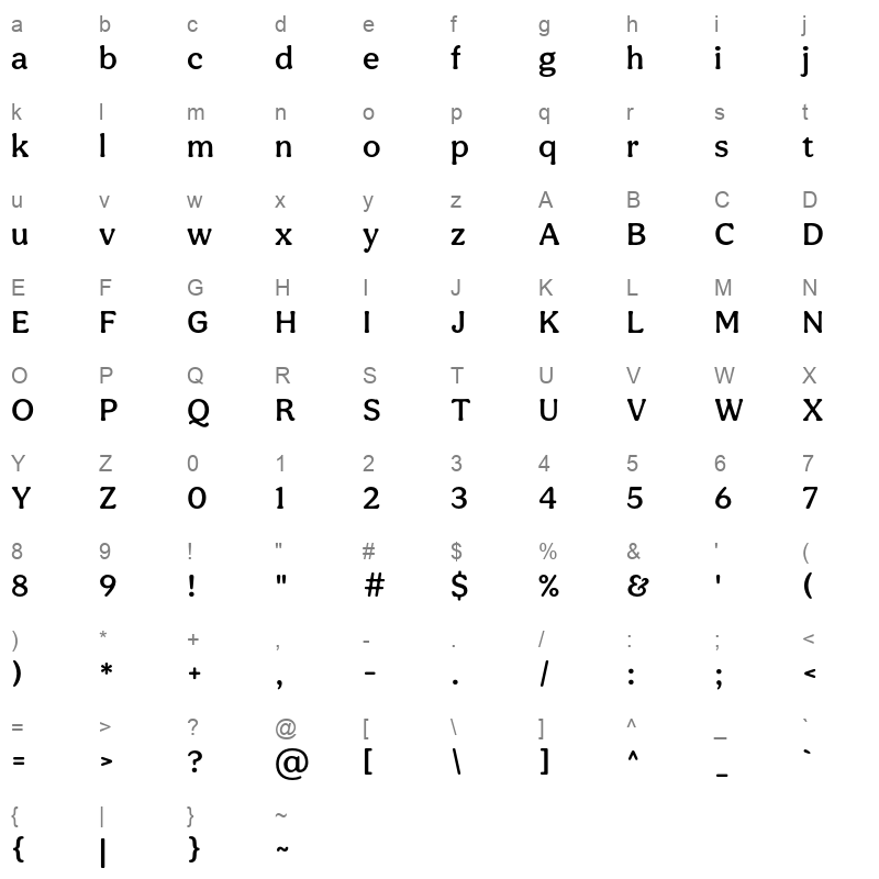aesthet nova medium Character Map