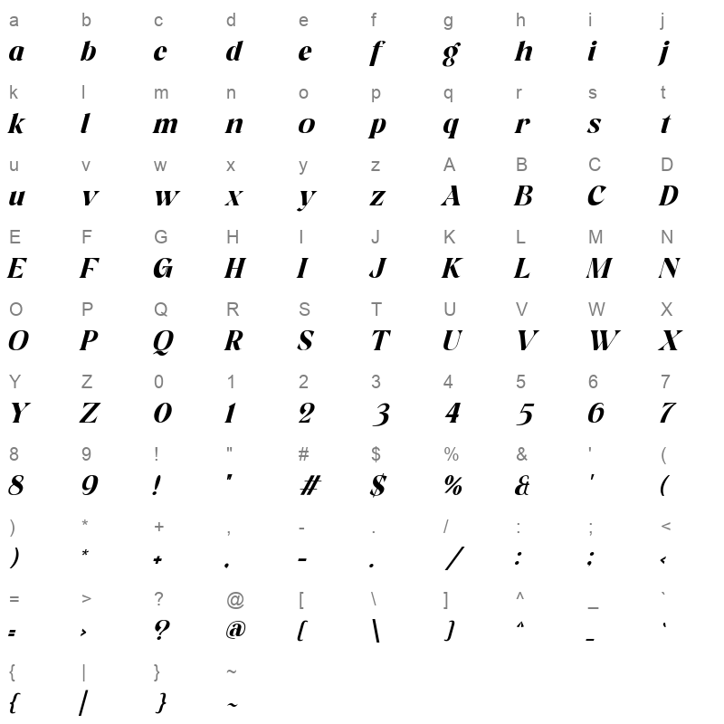 aesthetic moment italic Character Map
