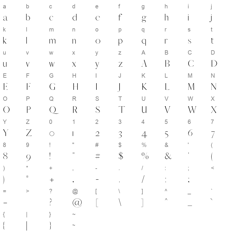 afrah light Character Map