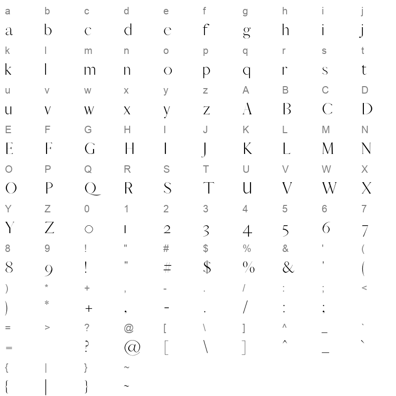 afrah regular Character Map