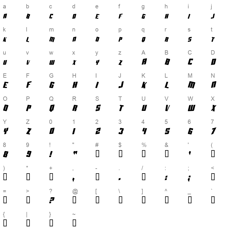 aftershock debris condensed solid italic Character Map