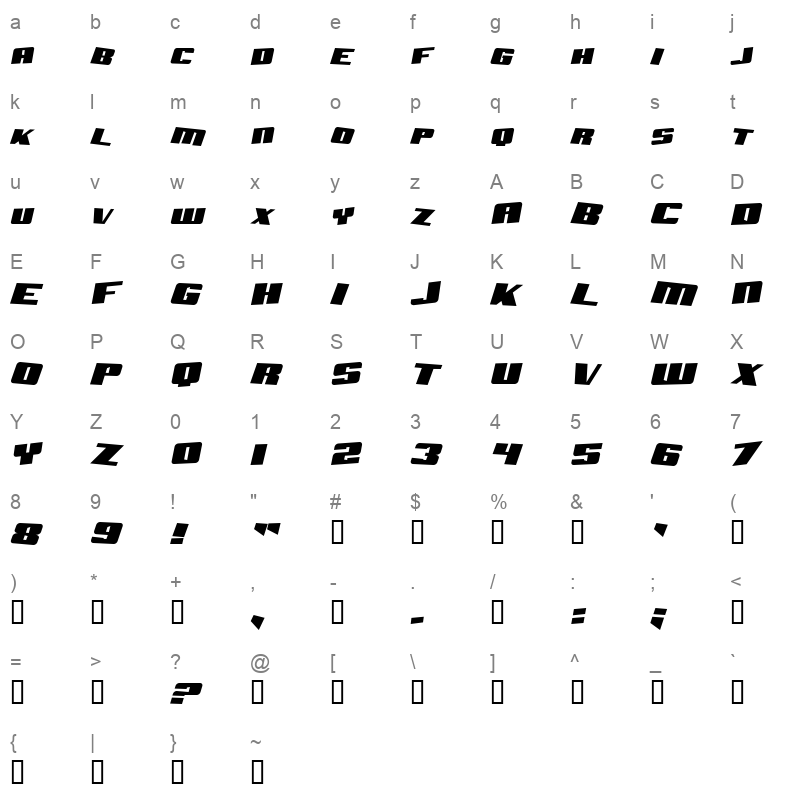 aftershock debris solid italic Character Map