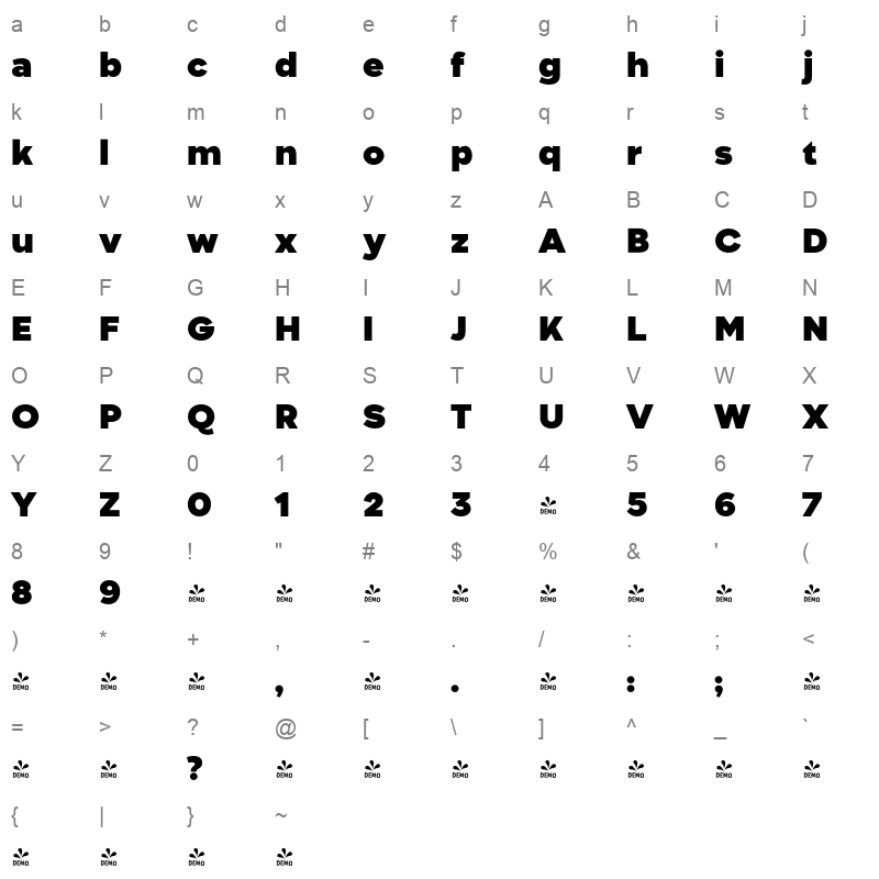 aftika black demo Character Map