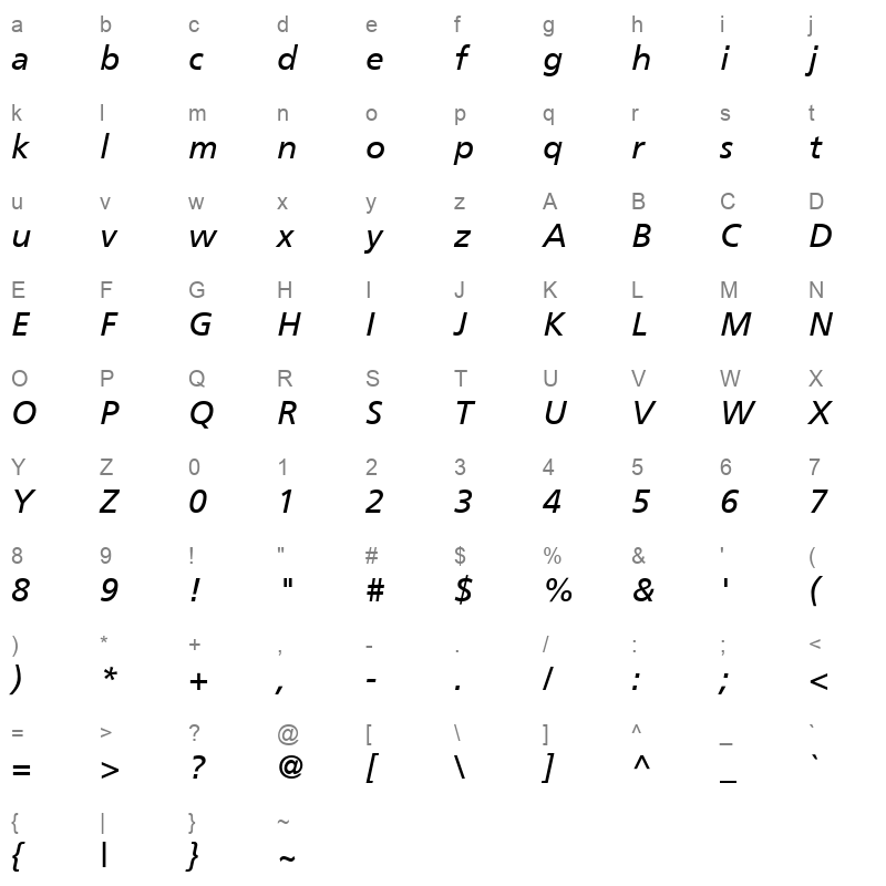 ag foreigner italic medium Character Map