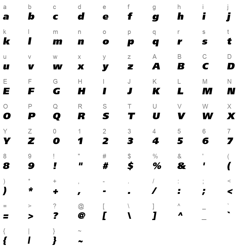 ag foreigner ulb oblique medium Character Map