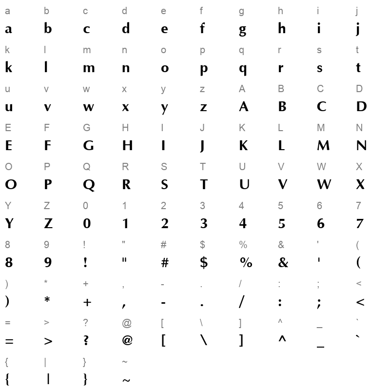 ag opus bold Character Map