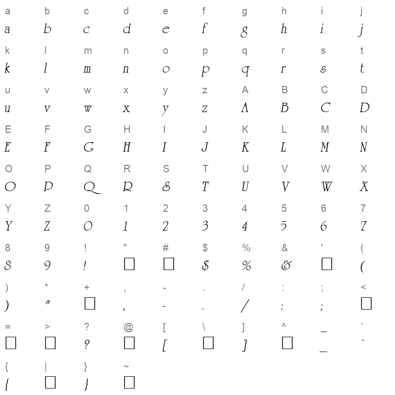 ag reverance oblique Character Map