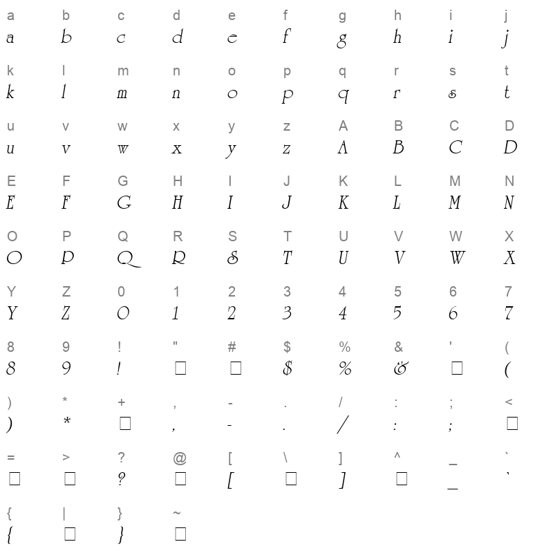 ag reverence oblique medium Character Map