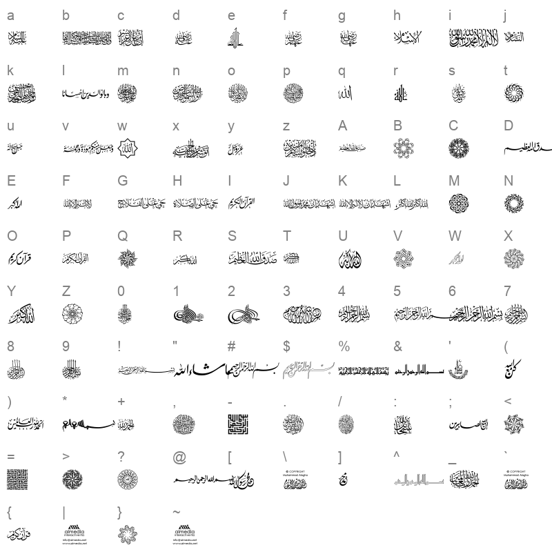 AGA Islamic Phrases Regular Character Map