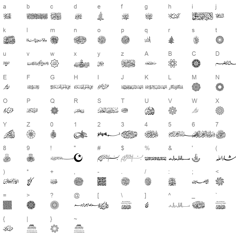 aga islamic phrases Character Map