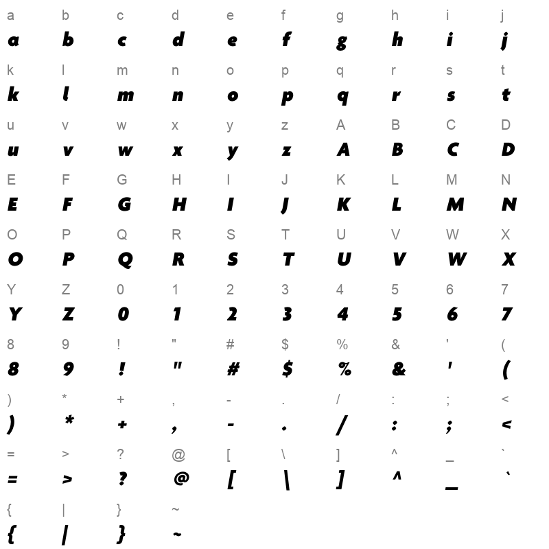 agenda one black italic Character Map