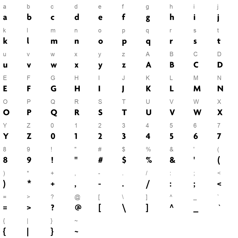agenda one bold Character Map