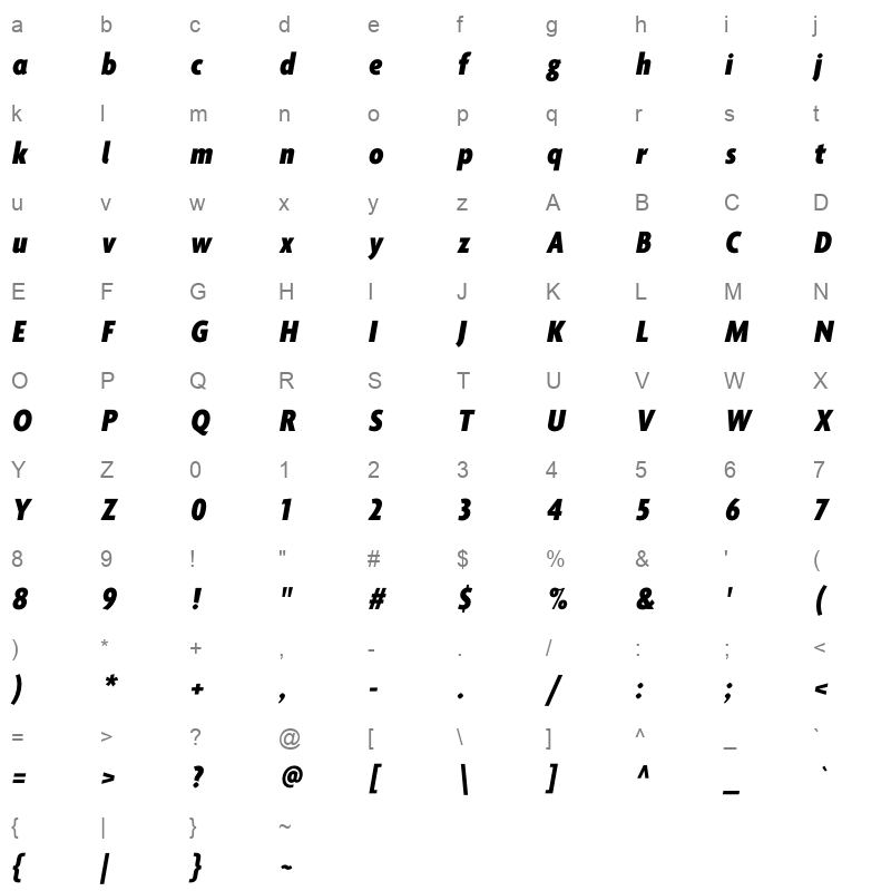 agenda one condensed black italic Character Map