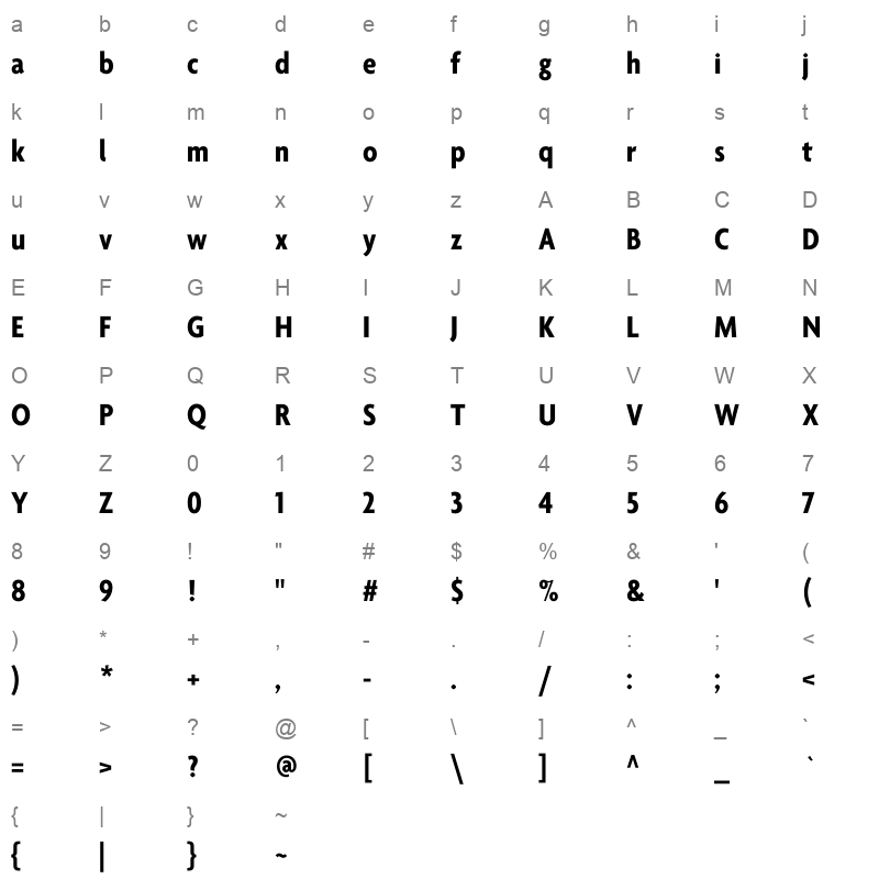 agenda one condensed bold Character Map