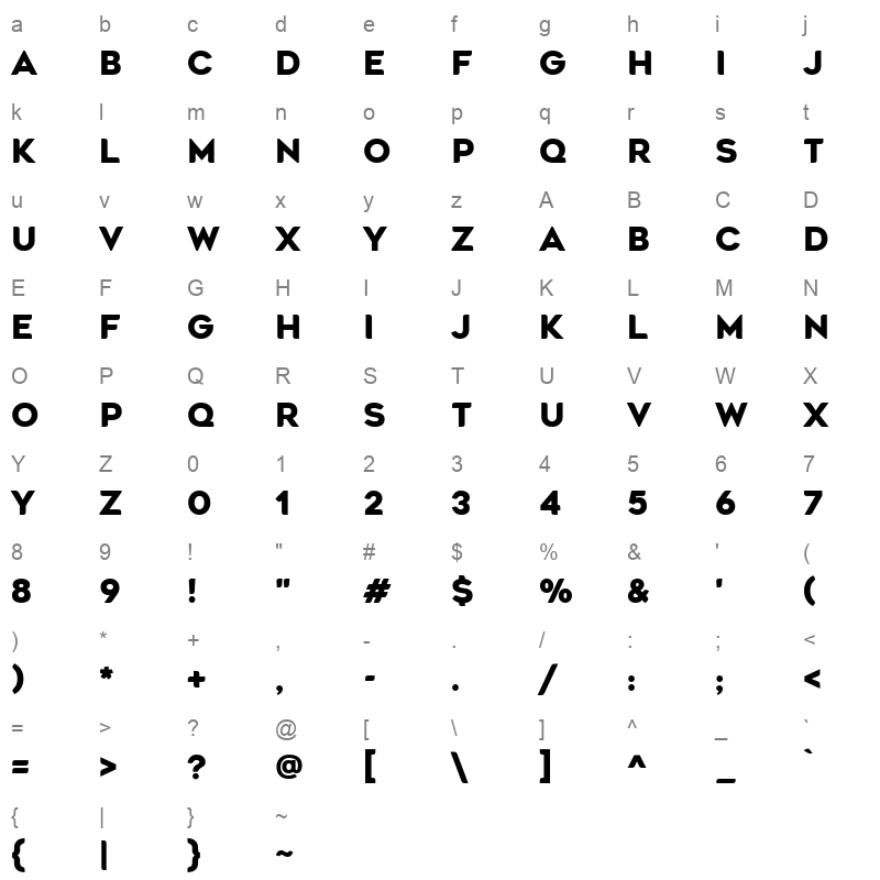 agenor bold Character Map