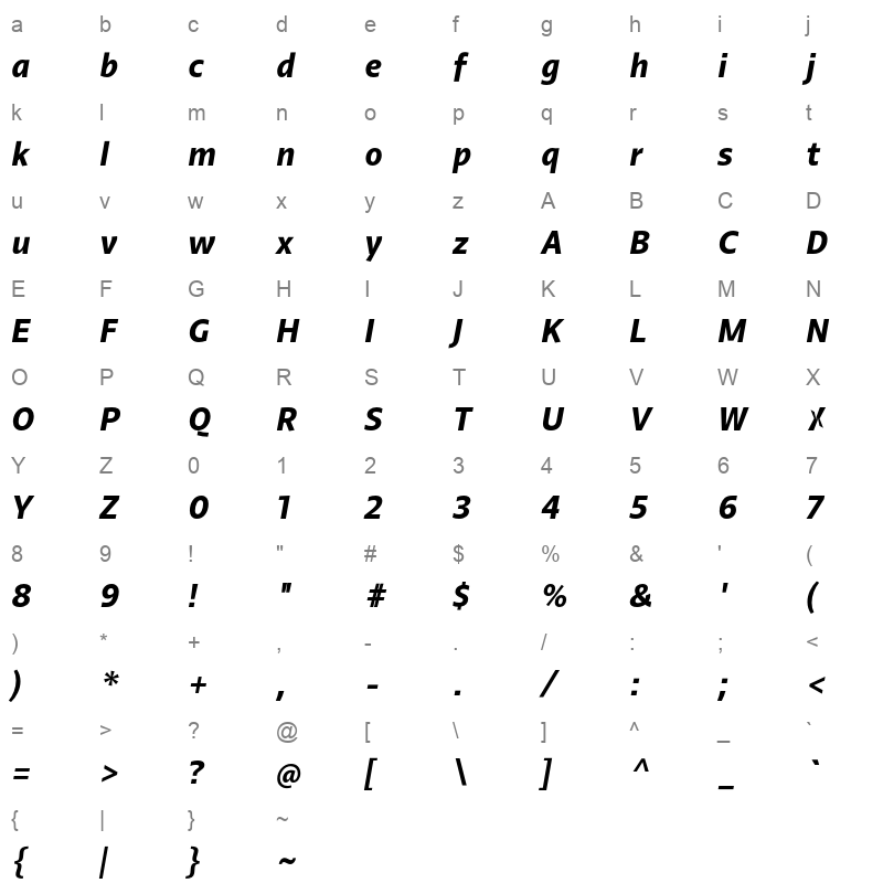 agent sans bold italic Character Map