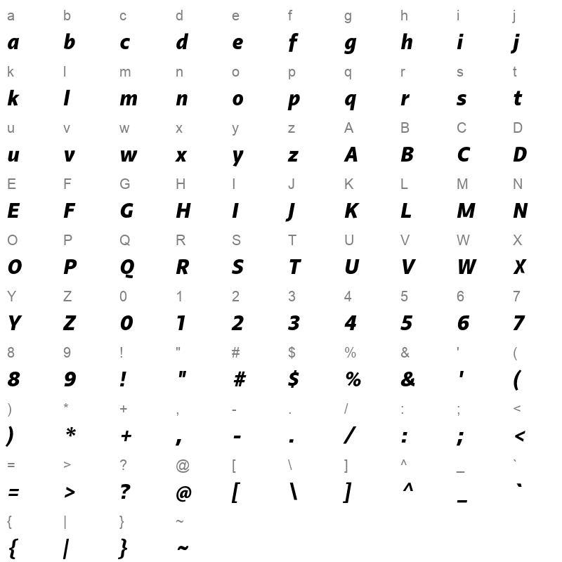agent sans extra bold italic Character Map