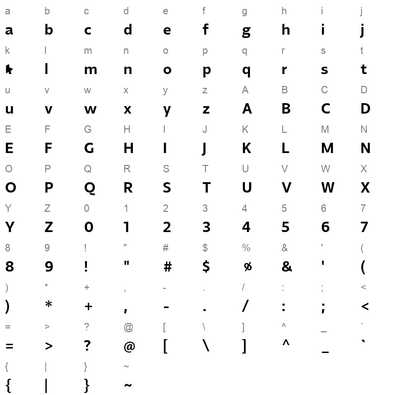 agent sans semi bold Character Map