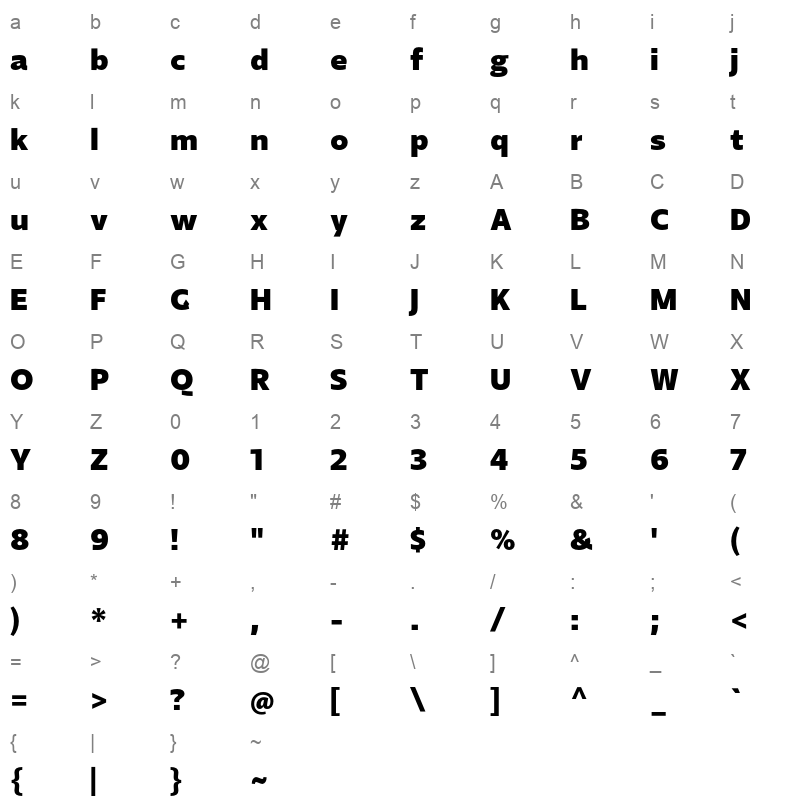 agent sans ultra Character Map