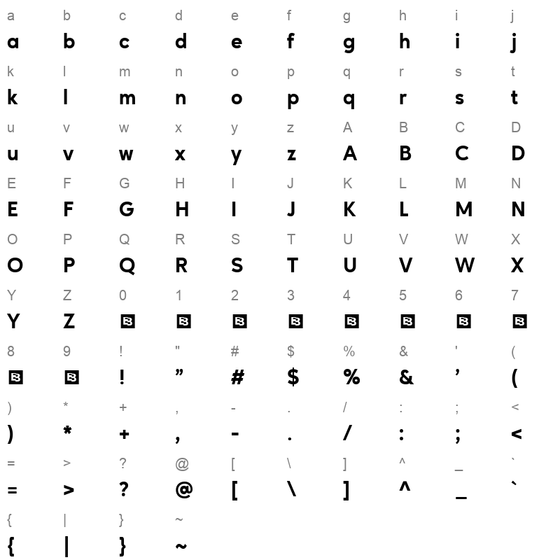 ageo trial extrabold Character Map