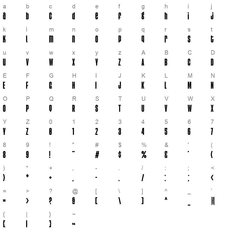 agharti black condensed Character Map