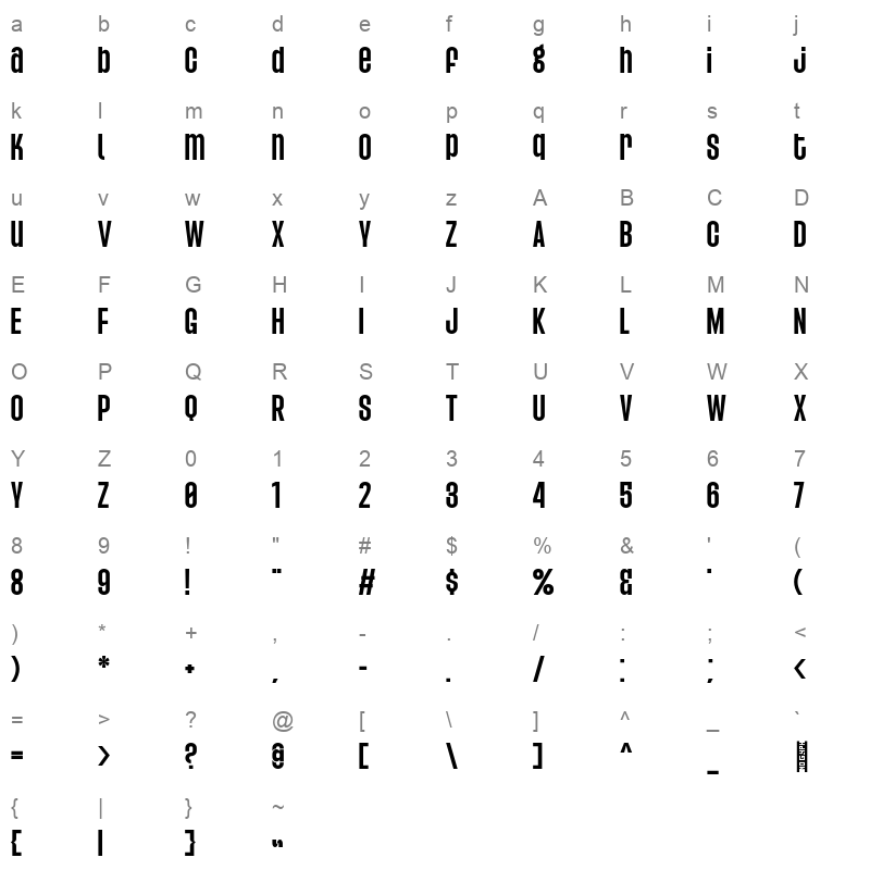 agharti black semi wide Character Map