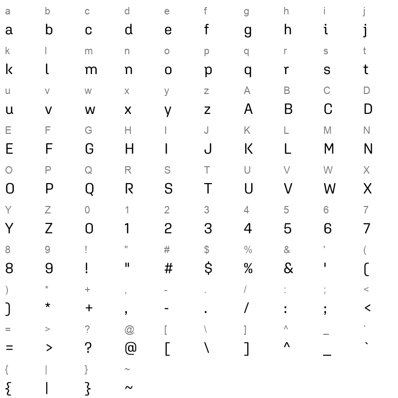 aglet sans vf regular Character Map