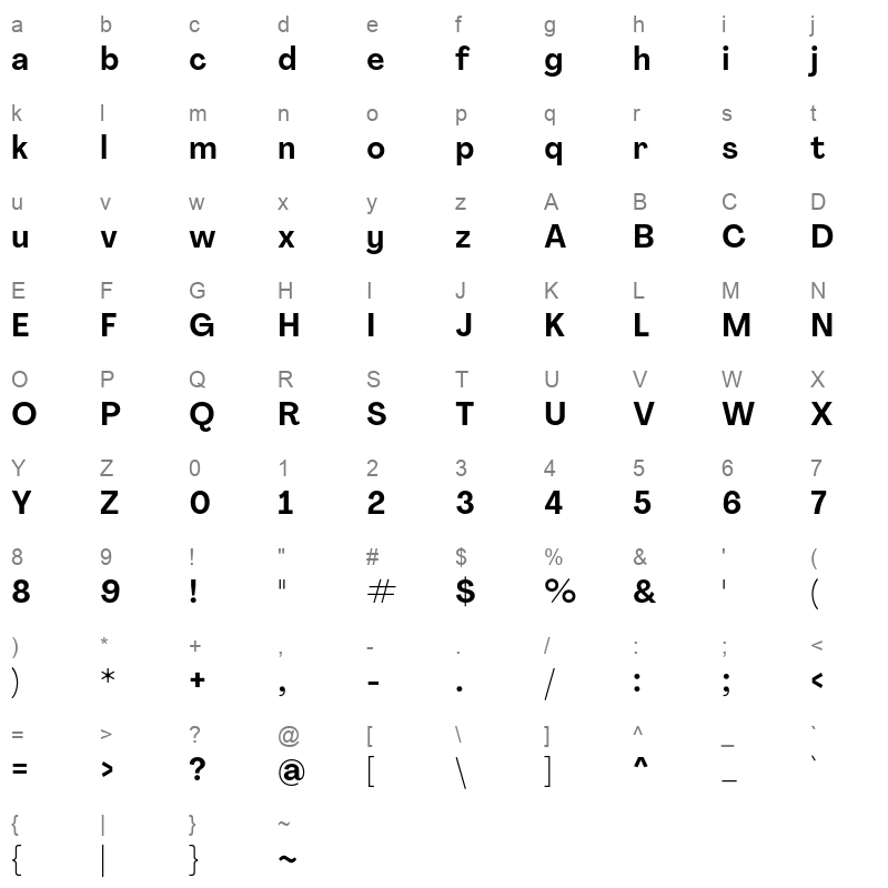 agrandir text bold Character Map