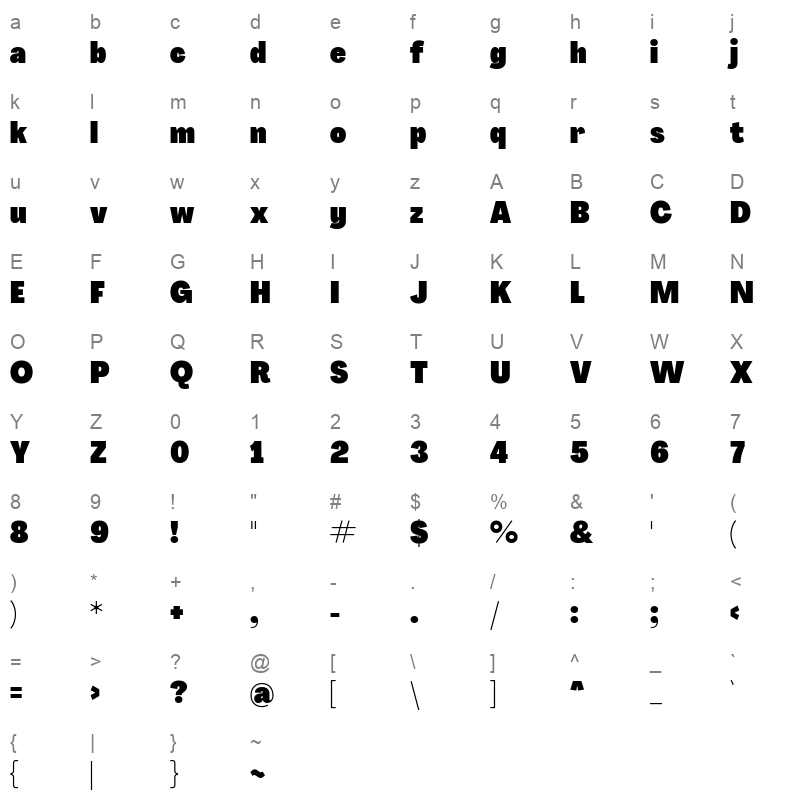 agrandir tight black Character Map