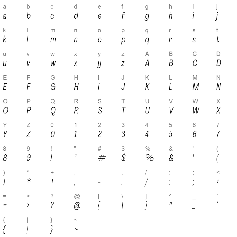 agrandir tight light italic Character Map