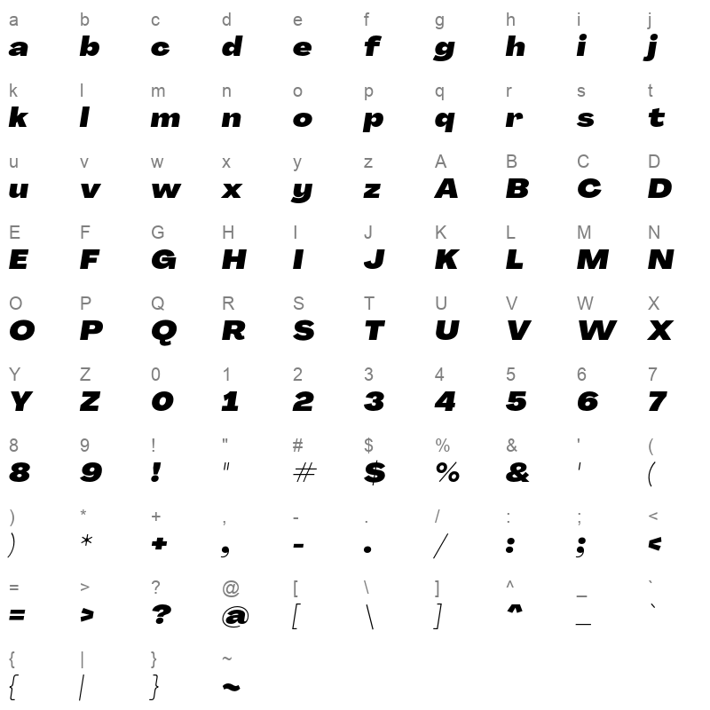 agrandir wide black italic Character Map