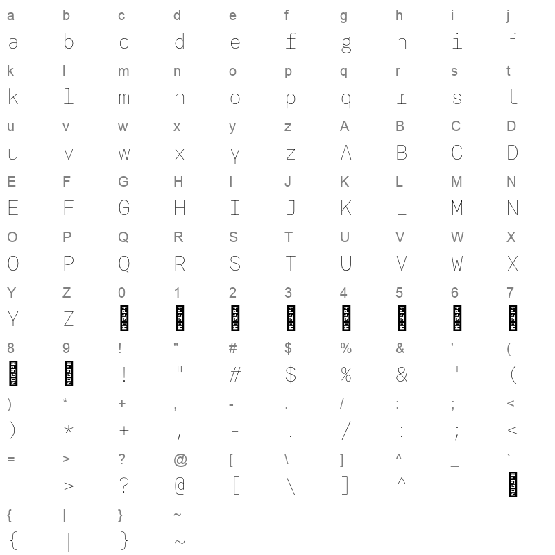 agyx mono thin Character Map